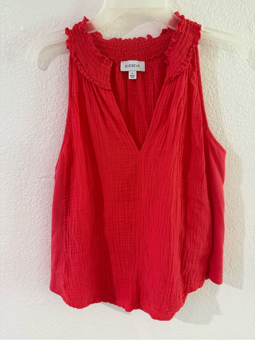 Evereve Bright Red V-Neck Ruffle Trim Tank